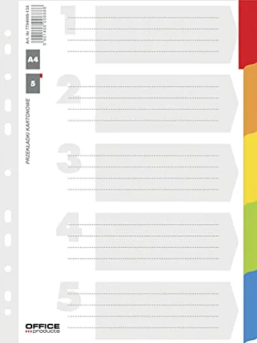 Office Products Trennblätter Karton-Register 5-teilig/ 5 + 1 Blatt Laminirten Farbigen Taben/Deckblatt mit Zahlenaufdruck/für DIN A4/ 11-fach gelocht/für die Ordner-Organisation im Büro