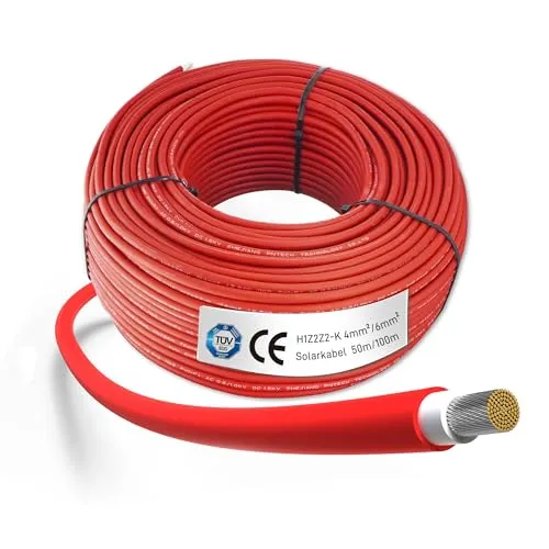 Solarkabel Verlängerung 6mm² Rot - 50m, H1Z2Z2-K Solarmodul PV Kabel, Photovoltaik Solarkabel, Solar Anschlusskabel für Solarpanel, UV-beständig, flexibel, hohe Leistung