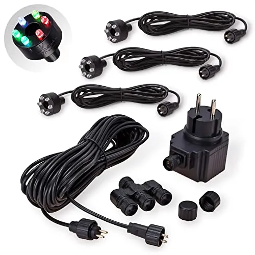 CLGarden Beleuchtungs Set für Springbrunnen mit 3 LED Ringen Multicolor RGB IP44