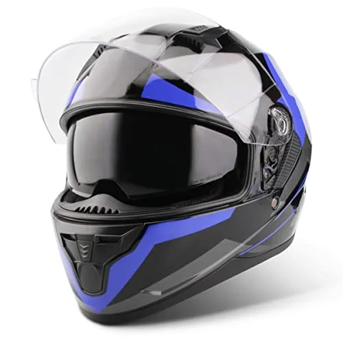 VINZ Becket Integralhelm mit Sonnenblende ECE 22.06 | Motorrad Helm Vollvisierhelm Mopedhelm | Motorradhelm Full-Face Helme | In Gr. XS-XXL - Blau