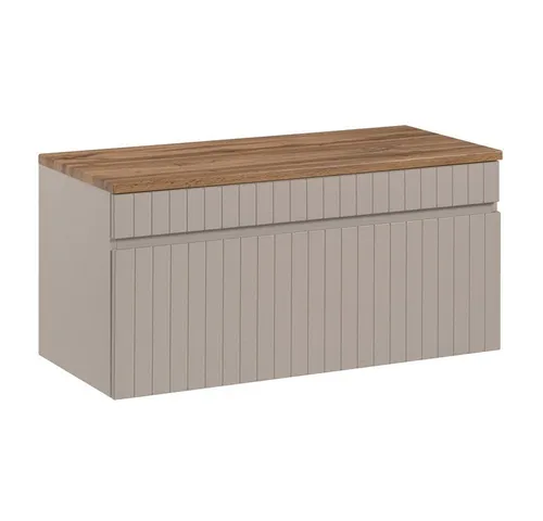 Lomadox Waschtischunterschrank 100 cm - Eleganter Kaschmir Eiche Nb - Unterschrank fürs Bad mit hochwertigem MDF Fronten im modernen Rillen Design und Softclose-System für leises Schließen; FSC-zertifiziert und feuchtigkeitsresistent für langlebige Qualität.