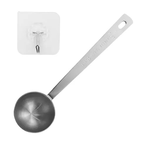 Kaffeelöffel, Kaffeemesslöffel mit 1 Stück transparentem Haken, Kaffeedosierlöffel aus Edelstahl mit langem Stiel (Silber) 15 ml