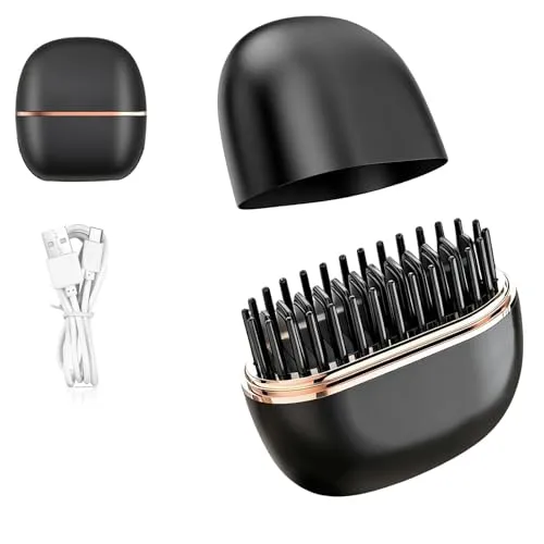 Mini Glätteisen Kabellos, Klein Haarglätter Bürste 2-in-1, Wiederaufladbare 3-stufige Temperaturregelung & Aufheizen in 30s für Haare und Bart Reisen tägliche Nutzung