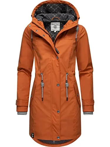Peak Time Damen Regenjacke mit Kapuze L60042 Bombay Brown Gr. 5XL - Modischer und wasserdichter Damen-Regenmantel mit Kapuze, ideal für den Frühling und Herbst. Leicht gefüttert, atmungsaktiv und mit praktischen Taschen – perfekt für Outdoor-Aktivitäten!