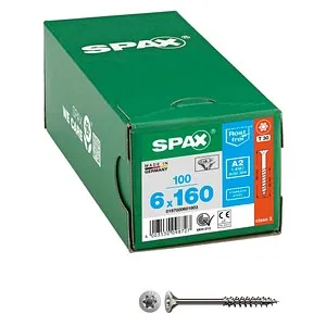 Spax Holzschrauben T-STAR plus, Edelstahl A2, 6 x 160mm - SPAX Edelstahl Senkkopfschrauben mit konischem Senkkopf und 4CUT-Spitze für schnelles Eindrehen ohne Vorbohren, ideal für Profis und DIY-Projekte.
