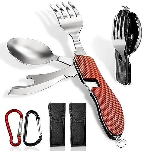 ADNEWX® 2er-Pack Campingbesteck Klappbesteck, Edelstahl Camping Besteck 4 in 1 Feldbesteck Outdoor Flaschenöffner Messer Gabel löffel Set