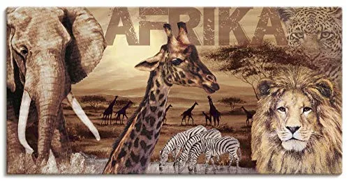 ARTLAND Wanddeko Leinwand Bilder Wandbild 100x50 cm Afrika Tiere Safari Savanne Elefant Löwe Natur Landschaft Braun T3KB