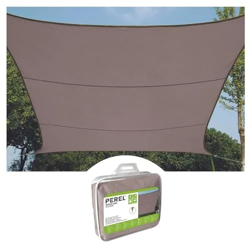 Perel Sonnensegel 5x5 m, wasserabweisend, UV-Schutz, Taupe - Sonnenschutz aus 160 g/m² Polyester, ideal für Garten, Balkon oder Terrasse. Blockiert 90% der UV-Strahlen und sorgt für angenehme Aufenthalte an heißen Tagen.