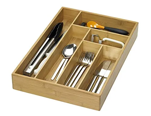 Lurch 10715 Besteckkasten Bambus groß mit 6 unterschiedlich großen Fächern, 44,5 x 30,5 x 6,5 cm