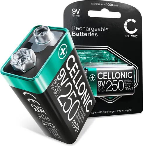 CELLONIC 9V Akku – Wiederaufladbarer NiMH Akku 9V / E Block / 6F22 / 6LR61 / AM-61 langlebiger Blockakku (1 Stück, 250mAh) kompatibel mit Mikrofon, Rauchmelder, Funkgerät, Spielzeug