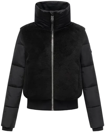 Navahoo Damen Teddy-Fleecejacke warme Winterjacke mit hohem Kragen Teddyzone 14 Black Gr. XXL