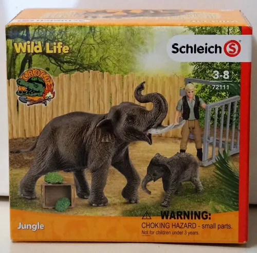 Schleich 72111 Gehege mit 2 asiatischen Elefanten - Action- & Spielfiguren, inklusive Tierpfleger und detailgetreue Elefanten für kreatives Spielen und Lernen ab 3 Jahren.