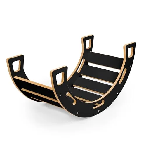 Obubu - Kletterbogen und Babywippe - Montessori aus Holz - Kletterdreieck - Handgemachtes Klettergerüst Indoor Kletterkuppel für Kinder ab 1 Jahr - Liegestuhl Kinder - Schwarz