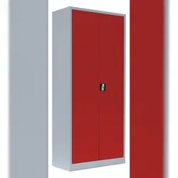 Stahl-Aktenschrank Metall abschließbar Lichtgrau/Rot - Büroschrank mit 4 höhenverstellbaren Einlegeböden, ideal für sichere Aufbewahrung von Akten und Werkzeug. Robuste Stahlkonstruktion, abschließbar für mehr Sicherheit – perfekt für Büro und Werkstatt.
