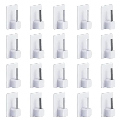Packung Selbstklebender Haken Kunststoff-klebriger Endhaken mit 20 Packung Klar doppelseitiger Aufkleber für Netzvorhangstangen,Gardinenstangen Klebehaken ohne Bohren für Vorhänge&Scheibengardinen 20