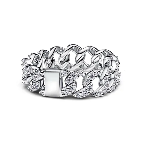Pandora Silberring Kettenring für Silber Pavé - Fingerringe, zeitloser 925 Sterlingsilber Ring mit beweglichen Panzerkettengliedern und funkelnden Zirkonia für einen eleganten Look.