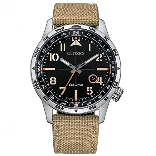 CITIZEN BM7550-10E Edelstahl Uhr - Armbanduhren für Herren, elegante analoge Uhr mit mehrfarbigem Zifferblatt und strapazierfähigem Textilband, wasserdicht bis 10 bar für jeden Anlass.