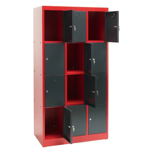 Produktbild Schließfachschrank 12 Fächer rot/anthrazit