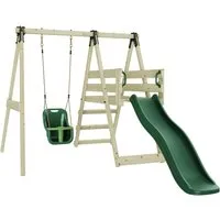 OutdoorToys Schaukelkombination grün - Spielplatz-Highlight für Kinder ab 3 Jahren, aus robustem Holz, ideal für den Garten und fördert die motorischen Fähigkeiten.
