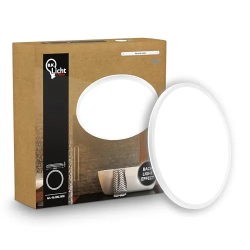 B.K.Licht - LED Deckenlampe mit indirektem Licht, Flach, Neutralweißes Licht, IP44, Panel, LED Lampe, Deckenleuchte, Badezimmer Lampe, Wohnzimmerlampe, Küchenlampe, 24x3 cm, Weiß