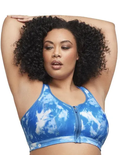 GLAMORISE Bügelloser Sport-BH mit Reißverschluss vorn - Blau 75 - Funktionsunterwäsche mit feuchtigkeitsableitenden Cups und starkem Halt, ideal für sportliche Aktivitäten. Breite, gepolsterte Träger sorgen für zusätzlichen Komfort.