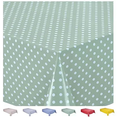 Wachstuch Tischdecke Abwaschbar Eckig 140 x 200 cm Kleine Tupfen Salbeigrün