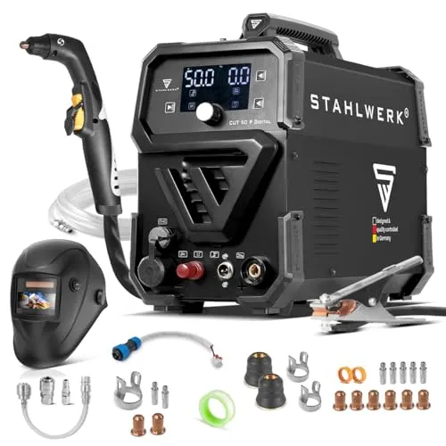 STAHLWERK Plasmaschneider CUT 50 Pilot - 50A IGBT mit 7 Jahren Garantie - Schweißgeräte mit Pilotzündung und stabiler Schneidleistung bis 14 mm. Ideal für alle leitfähigen Metalle, auch für lackierte Bleche & Flugrost geeignet.