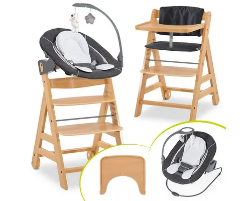 Hauck Hochstuhl Alpha Move Natur Newborn Set Deluxe - Melange Gre (Set), Babystuhl ab Geburt mit Neugeborenenaufsatz, Essbrett & Sitzpolster