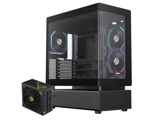 GAMEMAX Gaming-Gehäuse N80 BK mit GX-1050 PRO Netzteil 80+ Platinum - Elegantes Midi-Tower-Gehäuse für ATX-, Micro-ATX- und Mini-ITX-Mainboards. Mit Platz für leistungsstarke Komponenten und innovativem Kühldesign für optimale Temperaturkontrolle.