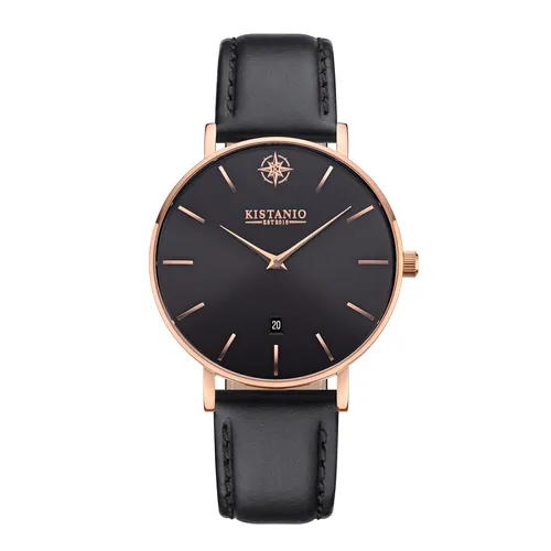 Moyen Damenuhr Rose Lederarmband Schwarz Saphirglas 5 ATM