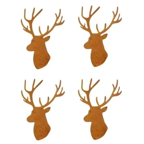 MACOSA PO570118_000_712_x4 4er Set Kerzenstecker Hirsche Hirschkopf Rost Metall Advent Kerzenzubehör Verzierung Adventskerzen Kerzen-Piekser Kerzen-Dekoration Kerzenverzierung Deko