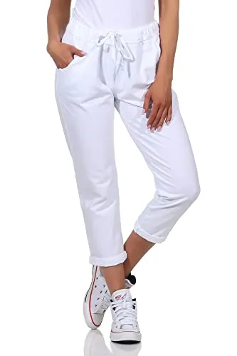 Damen Jogginhose im Boyfriend-Style Sweatpants für Freizeit Sport Fitness Yoga Training 3569 (as3, Numeric, Numeric_42, Numeric_46, Regular, Long, Weiß)