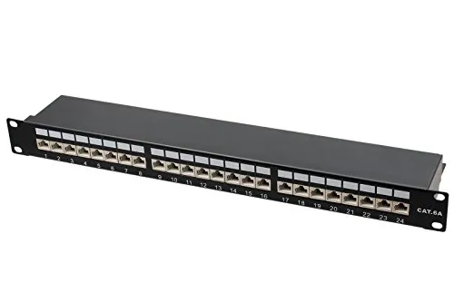 ProfiPatch Cat6a Patchpanel Patchfeld 24 Port Verteilerfeld geschirmt RJ45 Desktop und Wandmontage 1HE schwarz