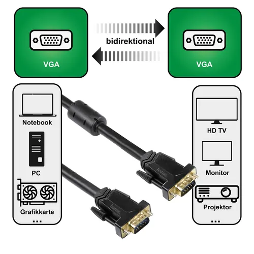 Hama 5m VGA-Kabel Monitor-Kabel HDD-Stecker 15-pol für TFT Notebook TV PC Beamer
