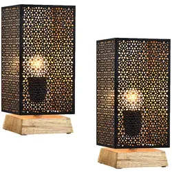 Marrakesch Nachttischlampe 2er Set - Autigan Schwarz, Handarbeit - Nachttischleuchten, stilvolle Tischlampe im 2er Set mit E27 Fassung, handgefertigt aus Metall und Holz, ideal für eine gemütliche Atmosphäre in jedem Raum.