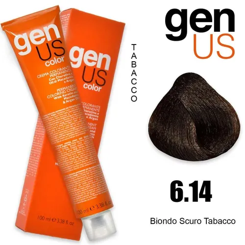 Tönung für Haare 6.14 Genus Permanente Blond Dunkelbraun Kupfer Asche 100ml