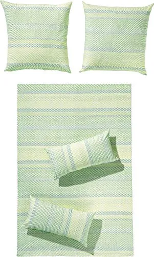 Erwin Müller Bettwäsche, Bettgarnitur Seersucker 100% Baumwolle grün-Natur Größe 80x80 cm / 135x220 cm - bügelfrei, mit praktischem Reißverschluss, temperaturausgleichend
