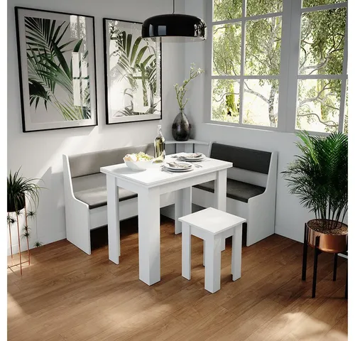 Vicco Sitzgruppe Roman, Weiß, 90 x 60 cm - Sitzgruppen für kleine Räume, ausklappbare Tischplatte für flexiblen Einsatz und platzsparende Aufbewahrung.
