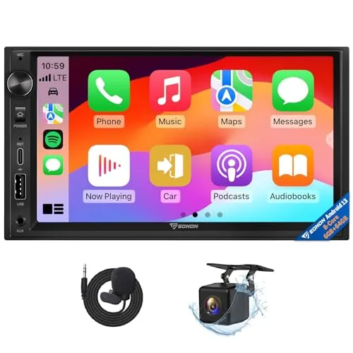 Eonon 7 Zoll Android 13 Doppel-Din-Autoradio 6+64 GB 4G LTE GPS CarPlay Android Auto Screen Mirroring Split Screen Schnellladung Bluetooth WiFi Lautstärkeregler Headunit mit Rückfahrkamera UX6S