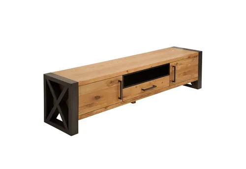 Riess-Ambiente TV-Board THOR 200cm natur/antrazit - Sideboard aus Massivholz Eiche mit Metallfüßen, bietet 3 geschlossene Fächer und 1 Schublade für optimalen Stauraum und individuelles Design im Industrial-Stil.