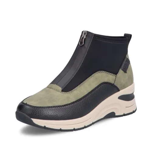 RIEKER Damen Sneaker, Gr. 37, bunt (schwarz, khaki) - Sportliche High Top Sneaker aus Lederimitat und Textil mit modischer Laufsohle, ideal für Freizeitaktivitäten und bequem durch den gepolsterten Innensohle.