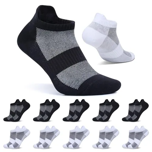 FALARY Sneaker Socken Herren 43-46 Schwarz Weiß Kurze Socken Damen 10 Paar Sportsocken Baumwolle Atmungsaktive Laufsocken Unisex