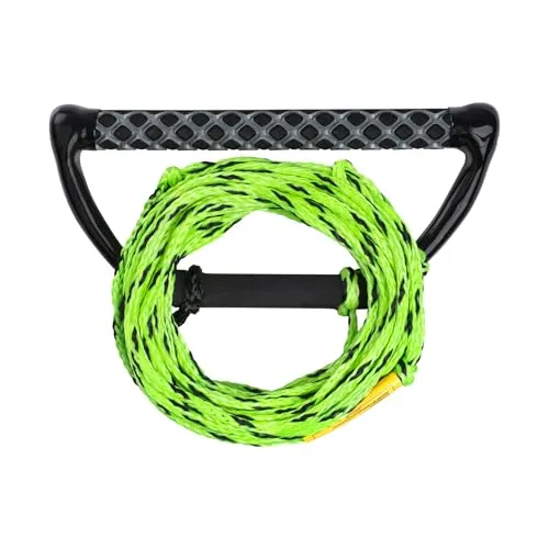Mesle Kneeboard Leine Hook Up 60' 3-Loop, mit Starthilfe-Hantel für Kneeboards, 3 Sektionen, Länge: 15,2-18,3 m, Wasserski Wakeboard Seil, Eva-Griff, Lime-schwarz
