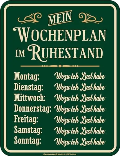 Deko Blechschild zum Ruhestand: Mein Wochenplan von RAHMENLOS