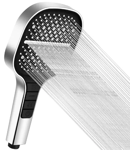 Huifoo Duschkopf Wassersparend mit Stopptaste,Duschkopf Regendusche mit 7 Strahlarten,Handbrause,Sparduschkopf,Regendusche Duschkopf Druckerhöhend,Gross Duschbrause,Shower Head Chromoberfläche,HS001