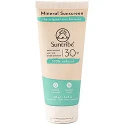 Suntribe Sonnencreme LSF 30 - 100 ml - Biologische Sonnencreme mit nanofreiem Zinkoxid, bietet sicheren Schutz vor UVA- und UVB-Strahlen. Verpackt in einer umweltfreundlichen Zuckerrohrtube, ideal für empfindliche Haut und korallenfreundlich.