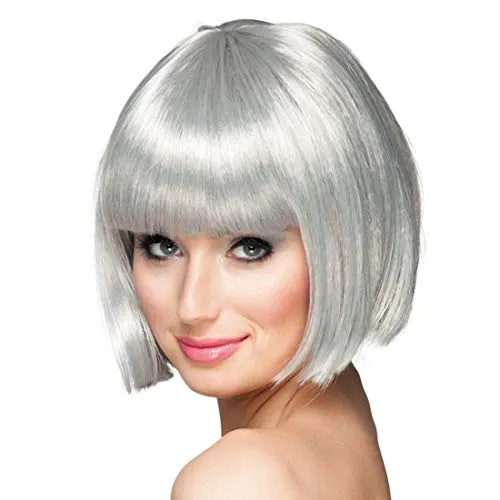 NET TOYS Damen-Perücke Pagenkopf mit Pony | Silber | Elegante Frauen-Perücke Kurzhaar Revue | Perfekt geeignet für Mottoparty & Kostümfest