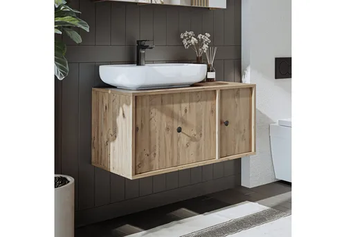 Roomart Badmöbel-Set GUSTO 90 cm - Komplett-Set mit Softclose-Funktion - Moderne Badmöbel in Weiß und Eiche, inklusive Waschbecken, Spiegelschrank und Seitenschrank. Ideal für stilvolle Badezimmer mit pflegeleichten Oberflächen und durchdachtem Stauraum.