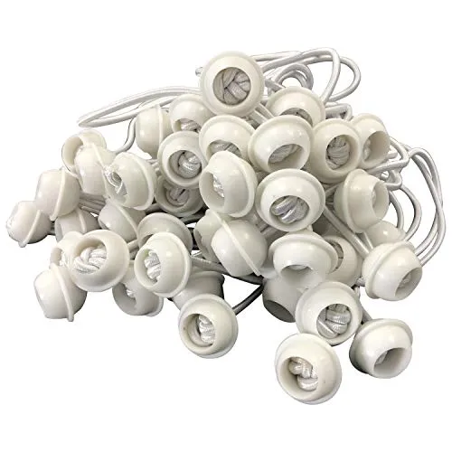 DEGAMO Spanngummi für Zeltplanen mit Kugel, 50 Stück - Zubehör für Pavillons - 50 flexible Expanderschlingen mit Kunststoffkugel, ideal zur sicheren Befestigung von Zeltplanen und Planenbannern.