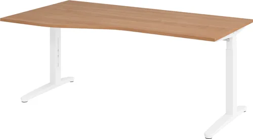 bümö Schreibtisch höhenverstellbar 180x100 cm in Nussbaum - Höhenverstellbarer Bürotisch für optimale Ergonomie, ideal für Kinder und Erwachsene. Belastbarkeit bis 120 kg, kippelfrei dank Bodenausgleichfüße.
